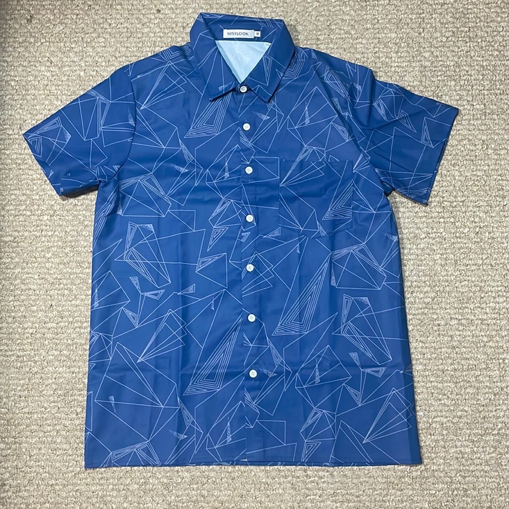 Men’s Medium Misslook Blue patterned short-sleeve button-down shirt